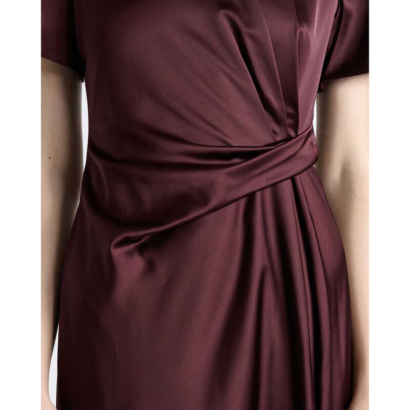 Cue Maroon Matte Satin Viscose Twist Midi Dress image number 2